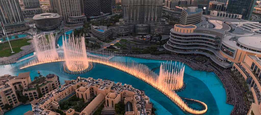 Downtown Dubai illuminated at night
